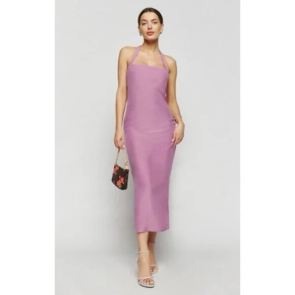 Reformation Alli Silk Halter Dress in Sugar Plum - Picture 2 of 7